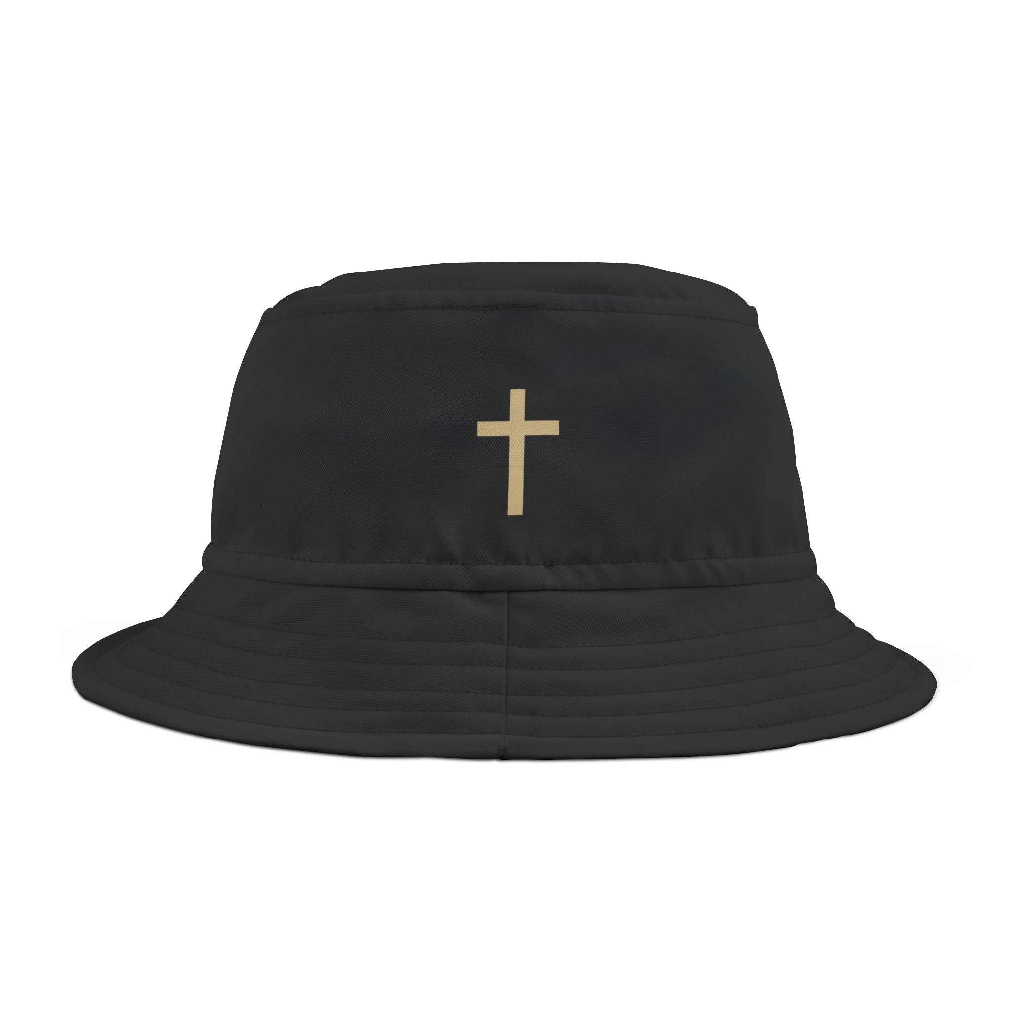 Black Faith Bucket Hat with gold cross design