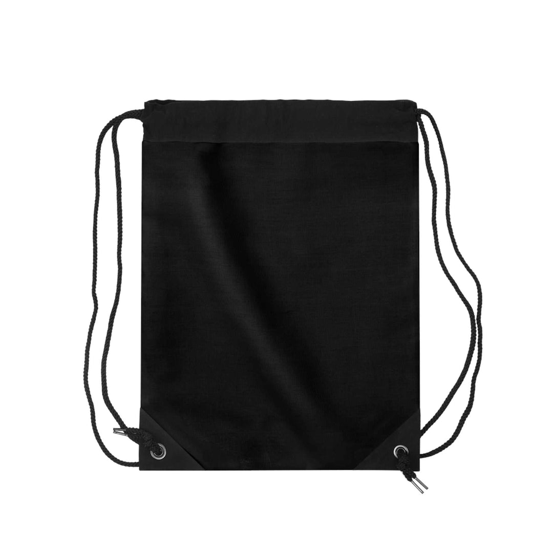 Black Faith Over Fear drawstring bag made of 100% polyester with small interior zipper pocket and black lining.