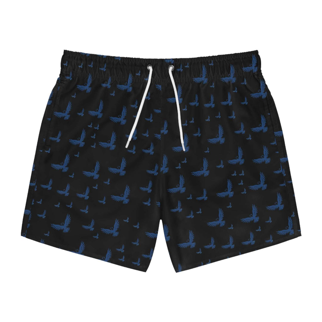 Black Flying Eagle Swim Trunks with blue eagle pattern