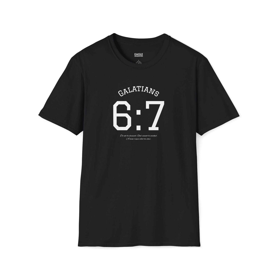 Black Galatians 6:7 T-shirt in soft cotton with crew neck