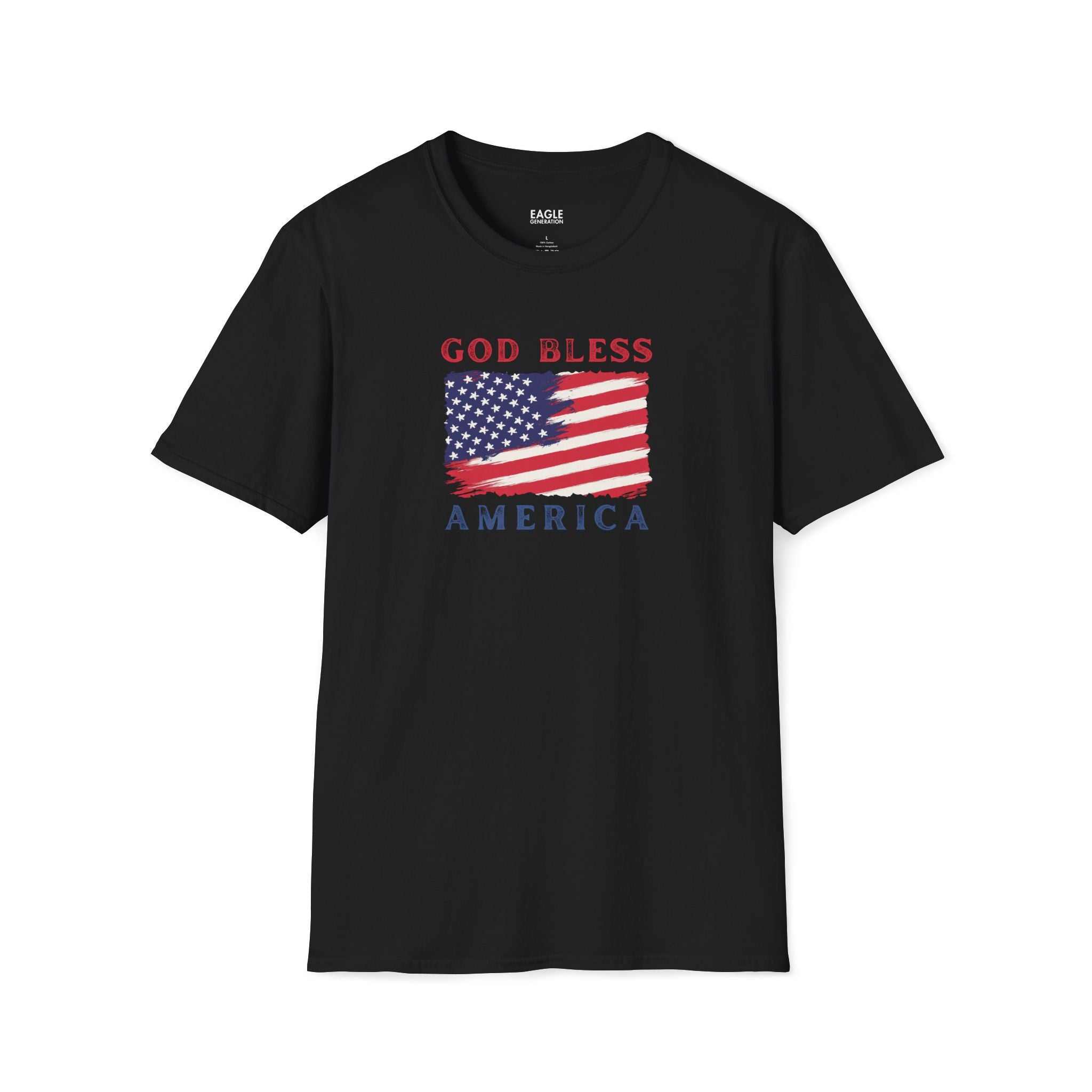 Black God Bless America T-shirt with American flag graphic