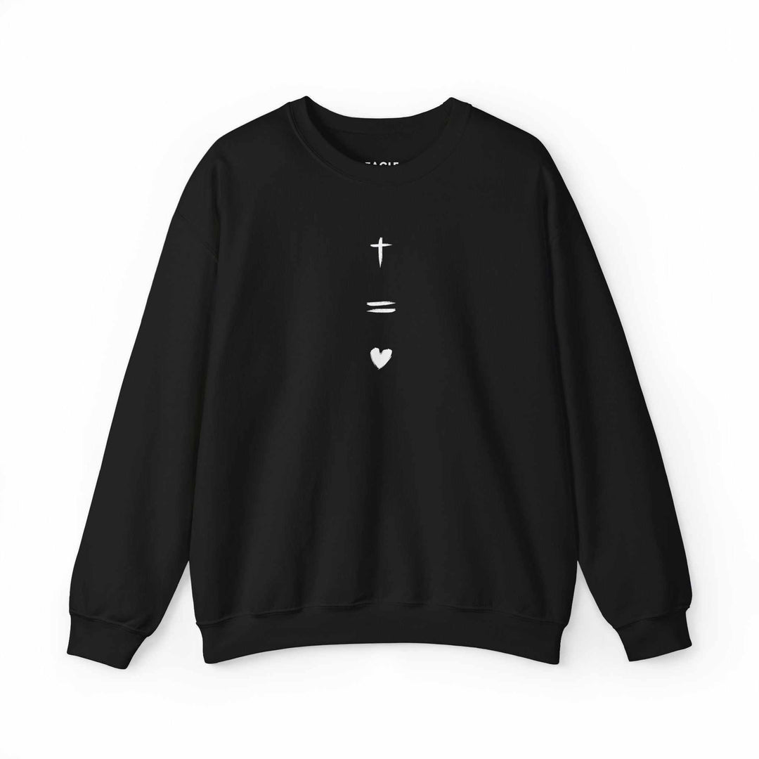 Black God Is Love sweatshirt with cross and heart graphic