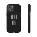 Black dual-layer God's Child phone case with matte finish and clear port openings for iPhone