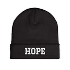 Black Hope Knit Beanie with custom embroidered white "HOPE" text