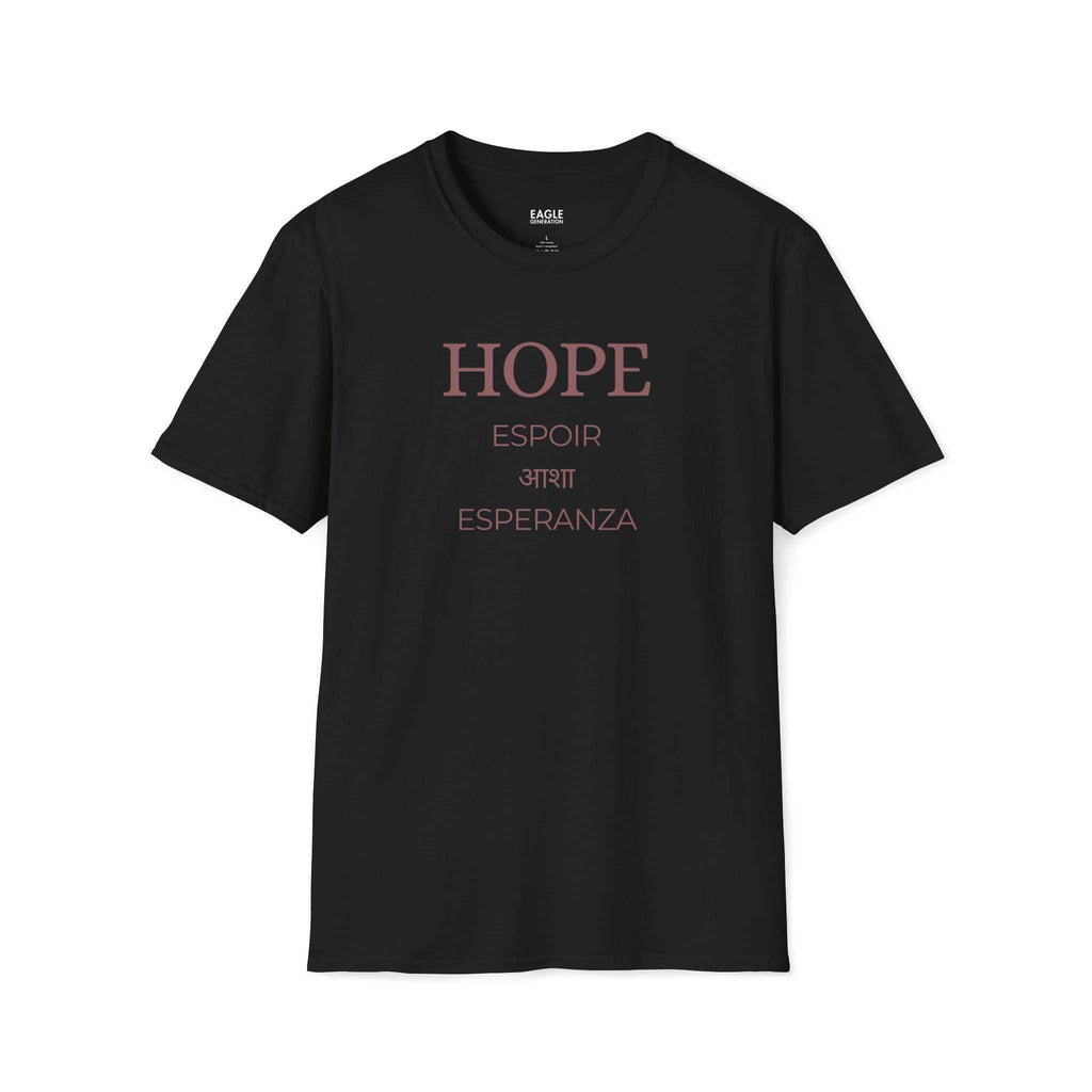 Black classic fit T-Shirt with multi-language hope message made of 100% ring-spun cotton