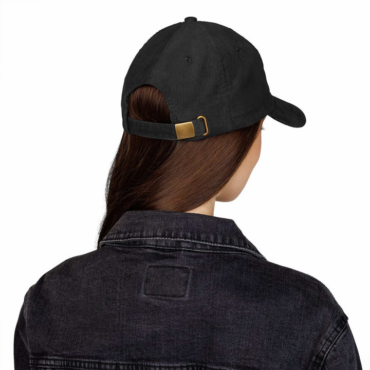 Black Jesus Saves vintage cap with gold metal buckle adjustable strap on a person viewed from back