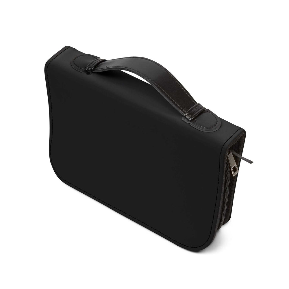 Black PU leather Bible cover with handle and zipper compartments