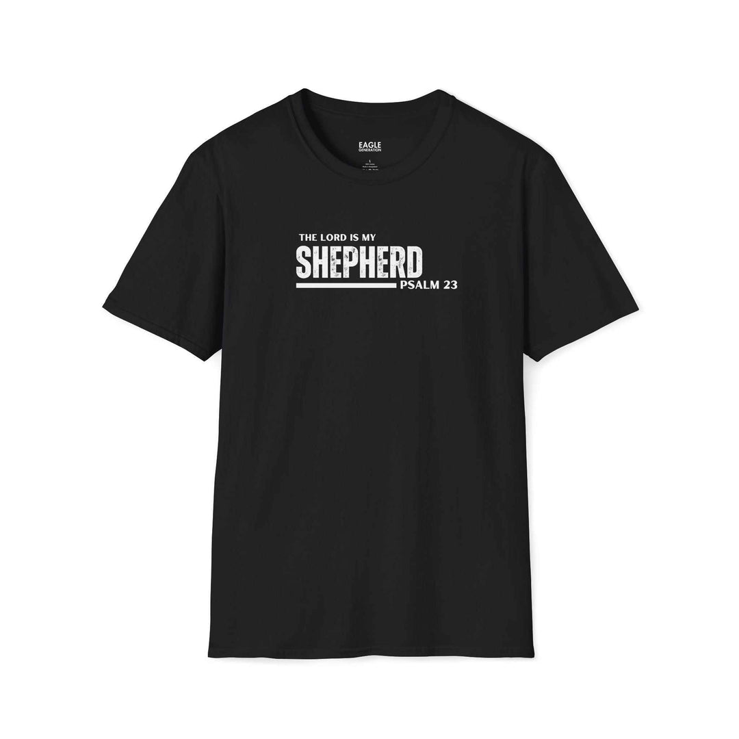 Black Psalm 23 T-shirt with "The Lord is my Shepherd" text