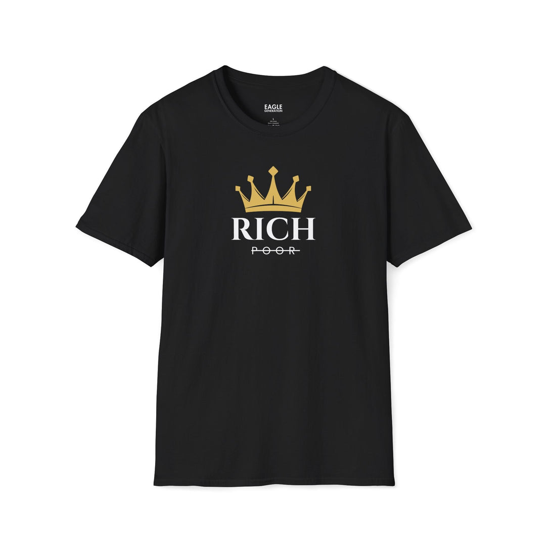 Black Rich Mindset T-shirt with gold crown and classic fit design