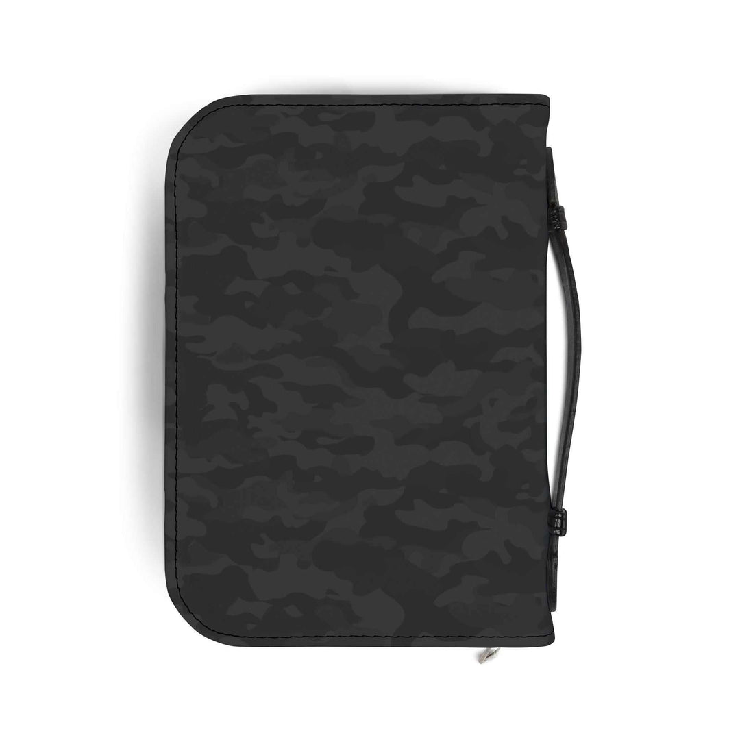 Black camo Believe Bible Cover with handle and zipper