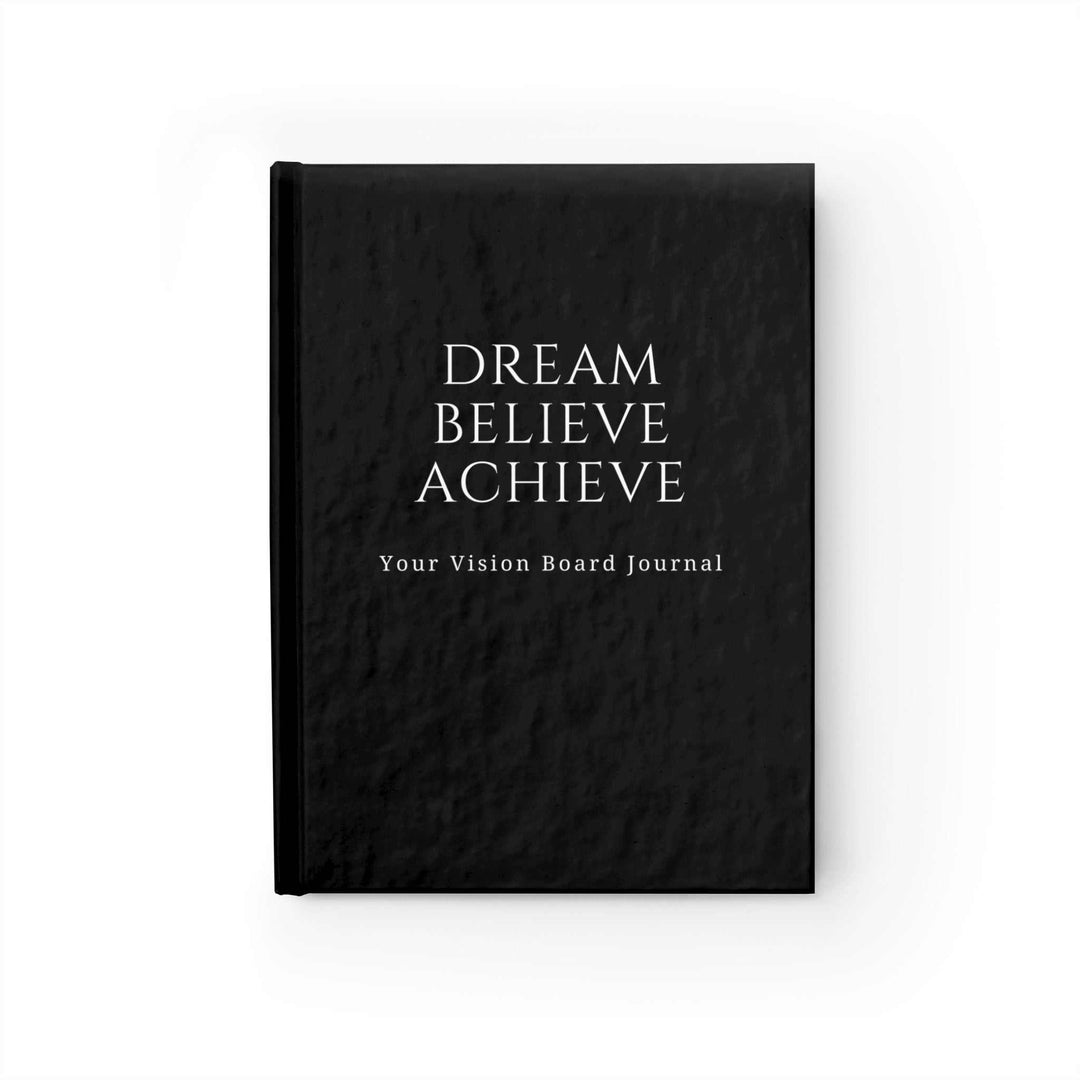 Black hardcover Vision Board Journal with "Dream Believe Achieve" text
