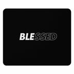 Black mouse pad with "BLESSED" text in white