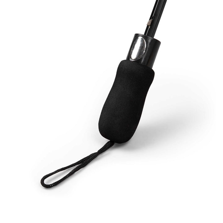 Black rubber handle with wrist strap of red hearts umbrella