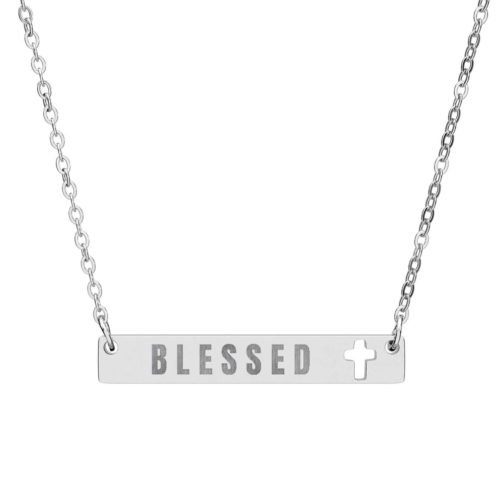 Blessed Necklace stainless steel bar pendant with cutout cross