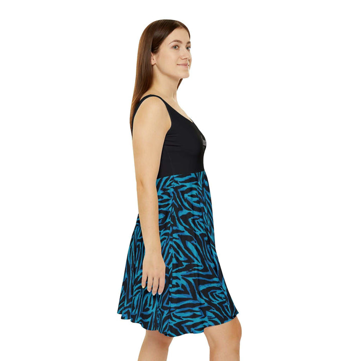 Blessed Skater Dress with blue patterned asymmetrical skirt