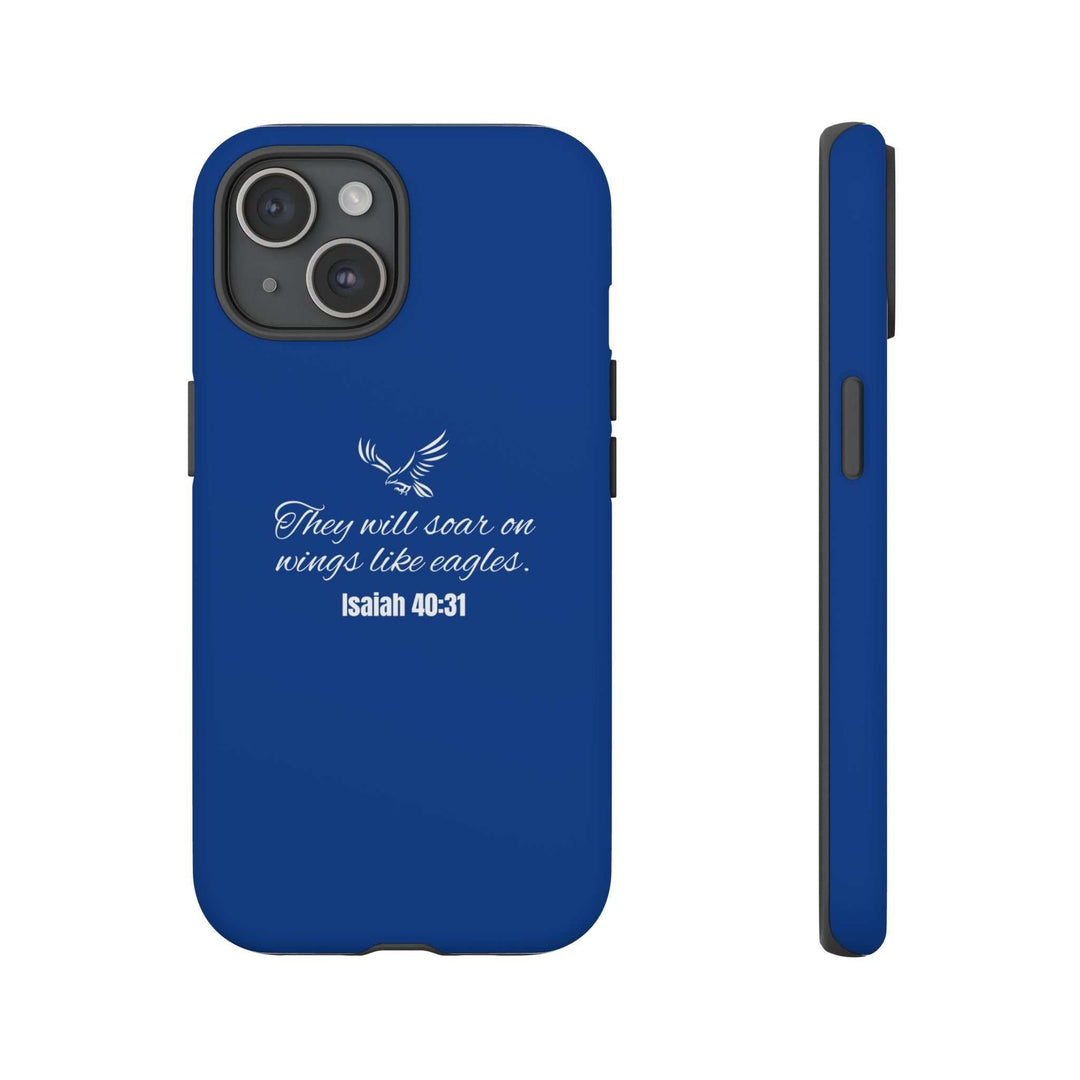 Blue Eagle Strength phone case with inspirational quote and matte finish, durable dual-layer protection for phones