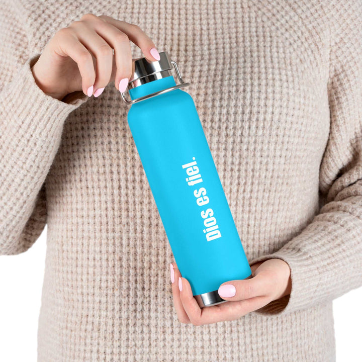 Blue Dios Es Fiel Bottle with stainless steel lid