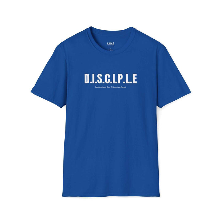 Blue Disciple Life T-Shirt with white printed acronym