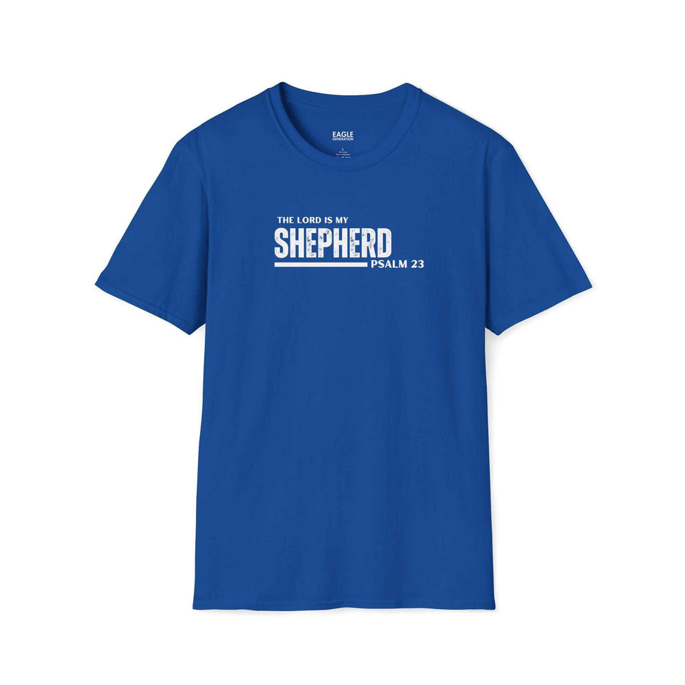 Blue Psalm 23 T-shirt with "The Lord is my Shepherd" text