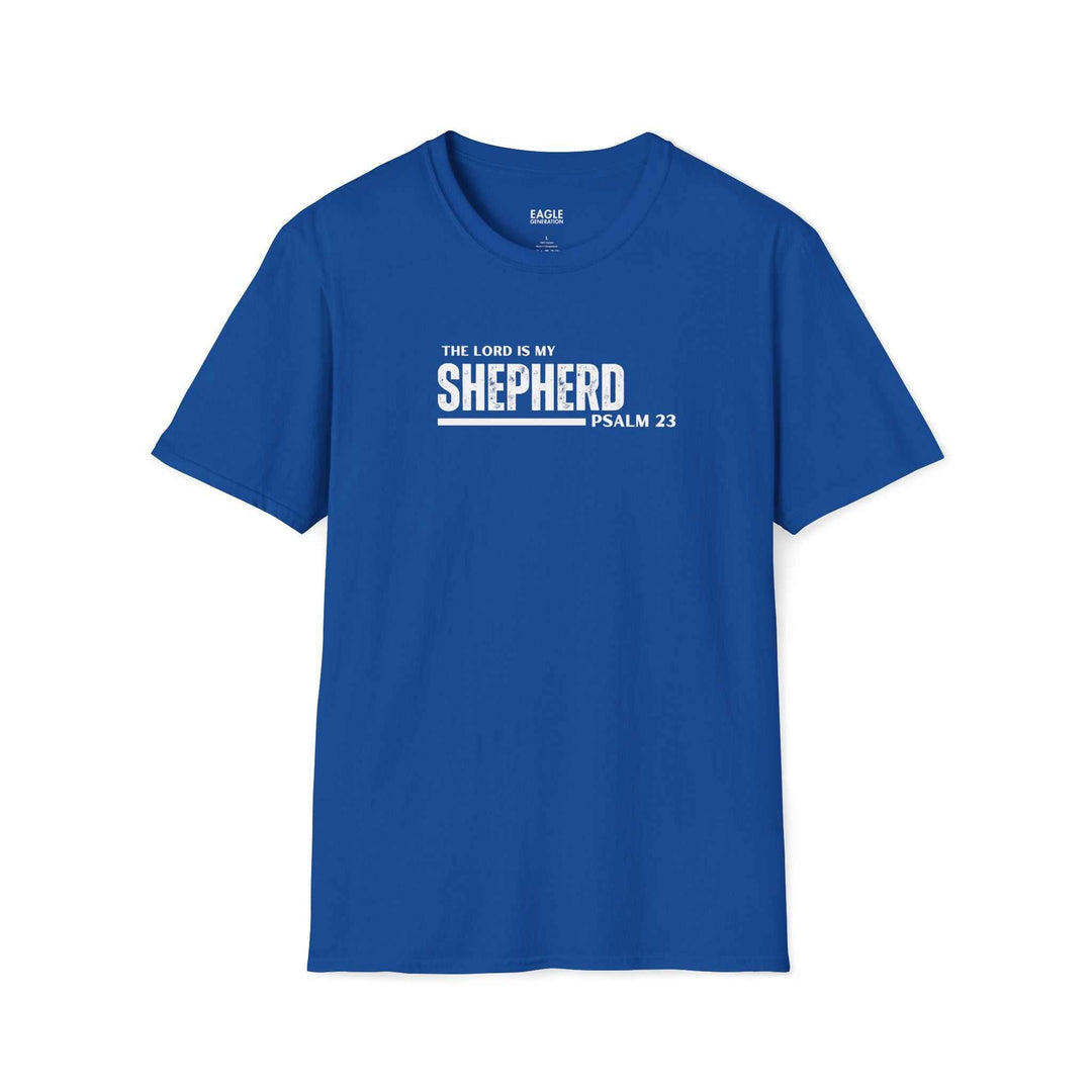 Blue Psalm 23 T-shirt with "The Lord is my Shepherd" text