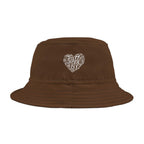 Brown Christian bucket hat with "Faith Hope Love" heart design