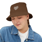 Brown Christian bucket hat with heart-shaped faith design