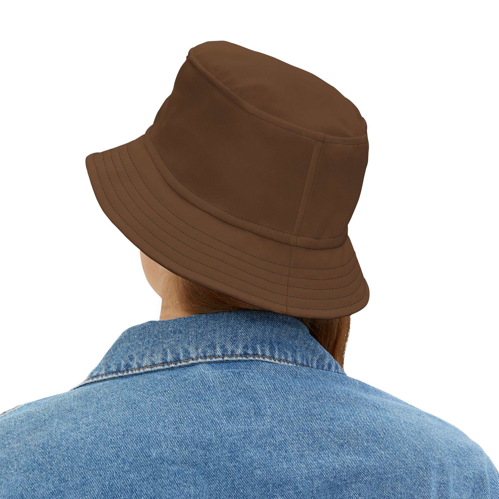 Brown Christian bucket hat with stitching