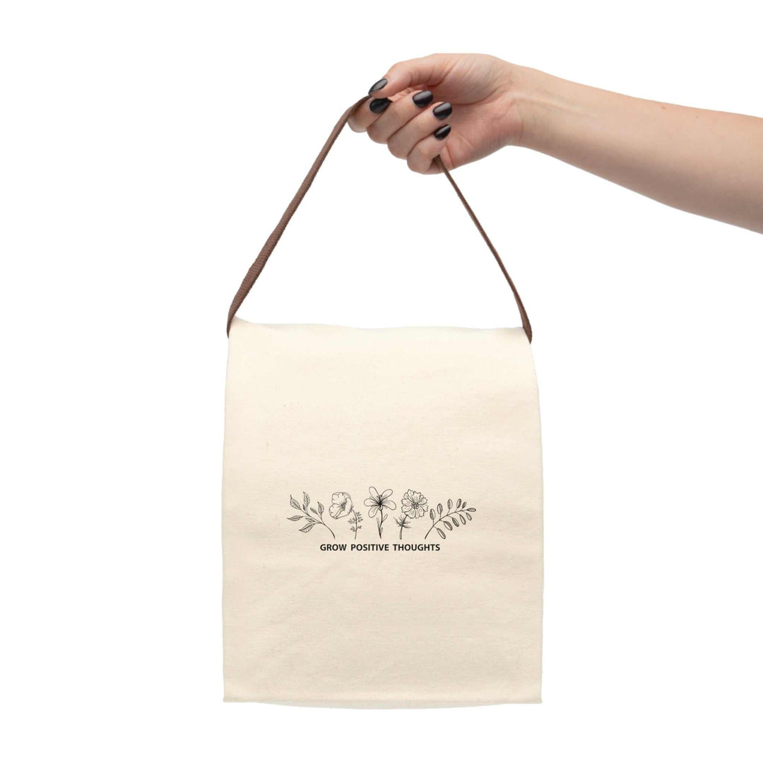 Canvas lunch bag with roll-top closure, hook and loop tape