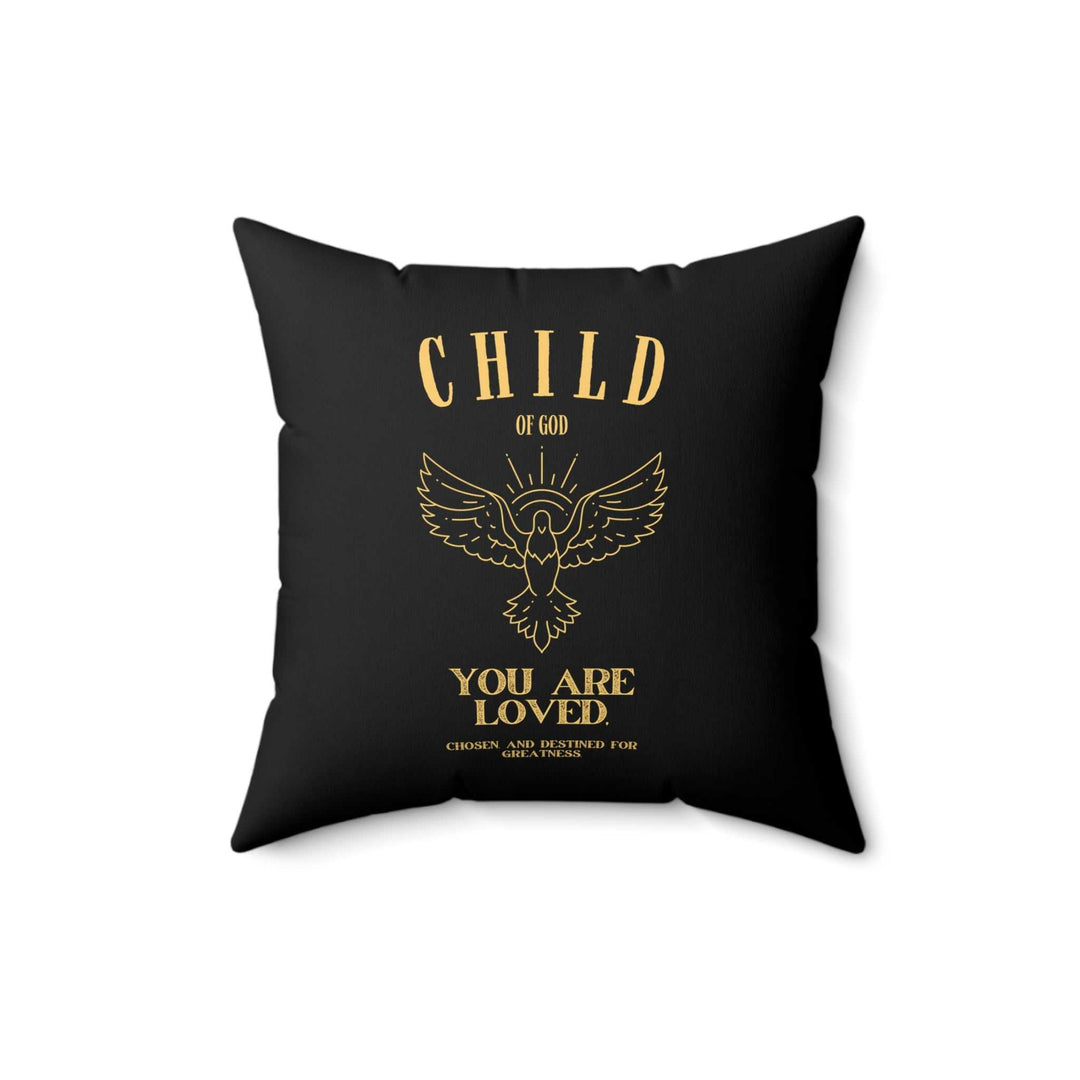 Child of God Pillow with gold dove and inspirational text design