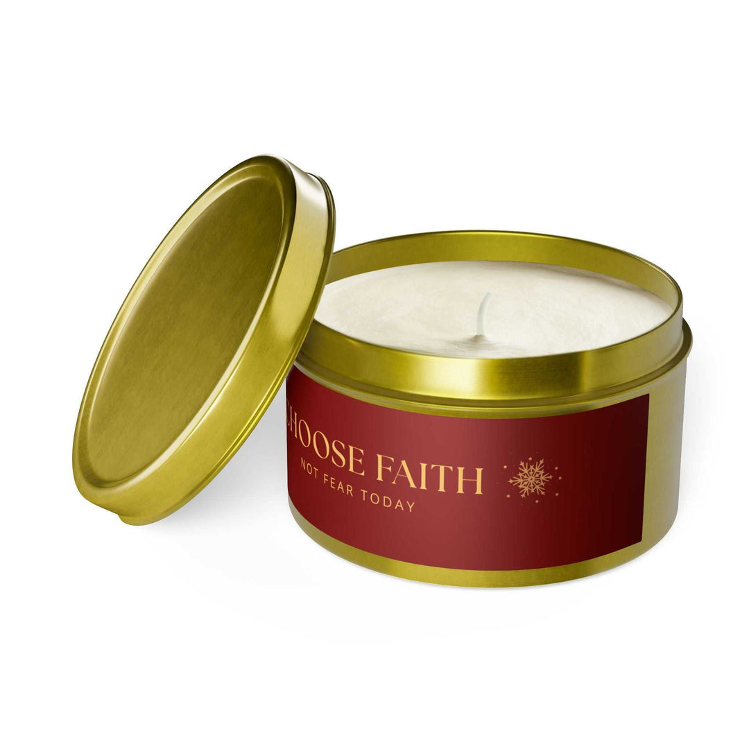 Choose Faith Tin Candle in gold tin with natural coconut soy wax