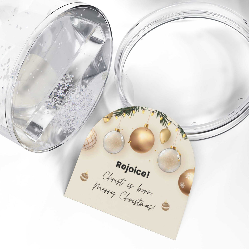 Christ is Born Snow Globe with Merry Christmas message