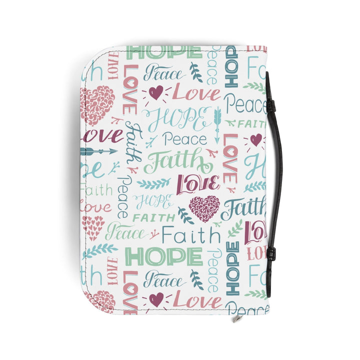 Christian Bible Cover with inspirational words and hearts design