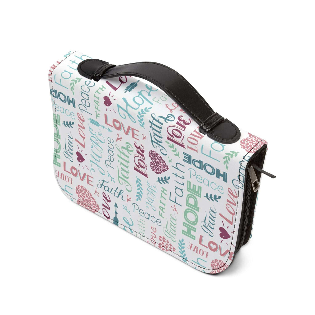 Christian Bible cover with black handle, PU leather, multi-pocket design
