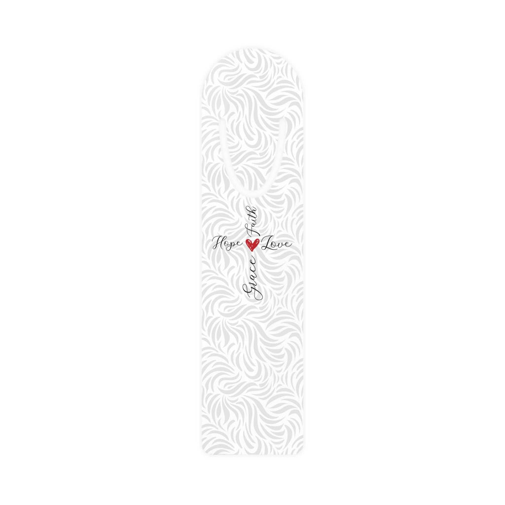 Christian Bookmark with white swirling background and cross design
