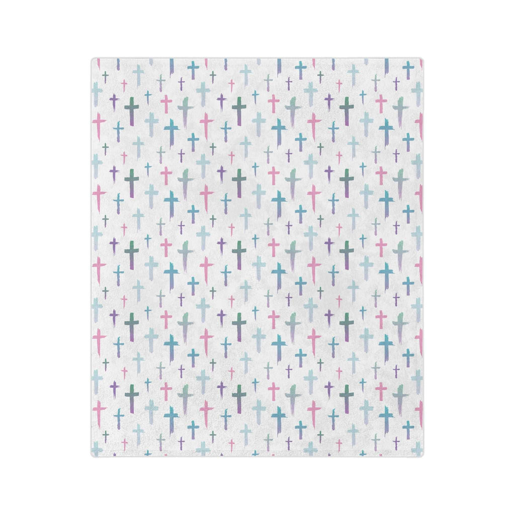 Christian Cross Blanket with colorful cross pattern on soft white fleece