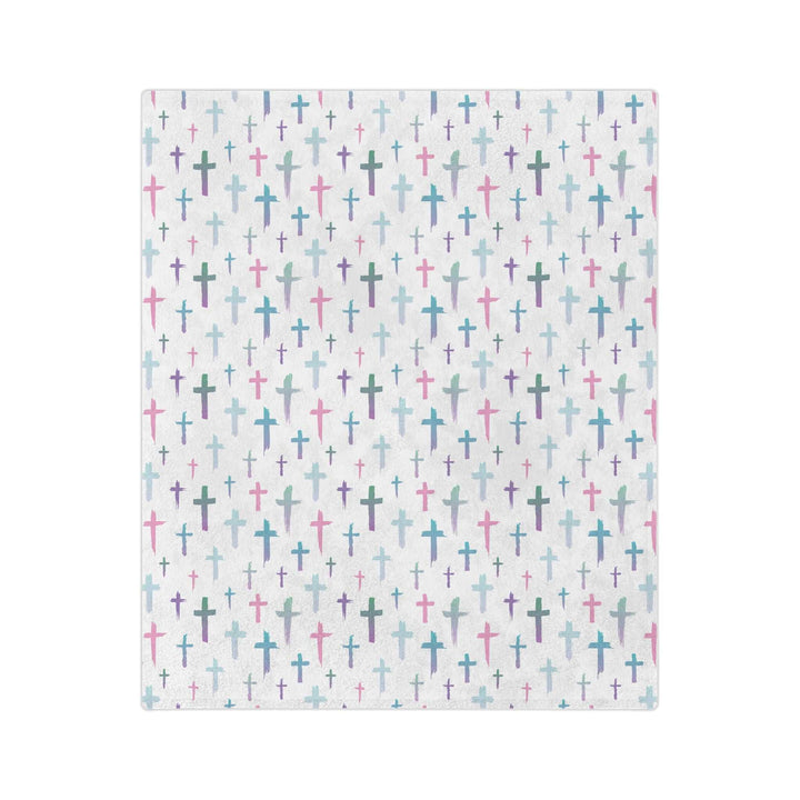 Christian Cross Blanket with colorful cross pattern on soft white fleece