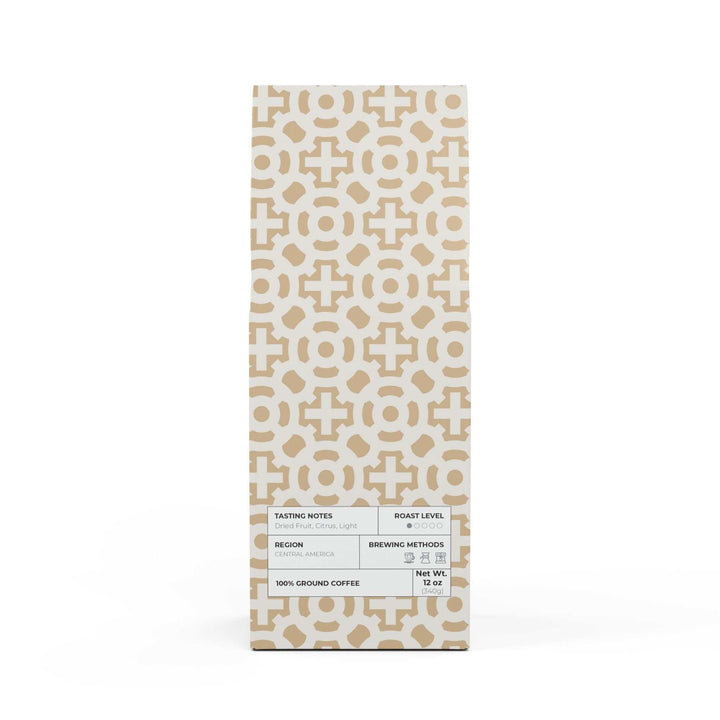 Christian Cross Coffee light roast bag with geometric cross pattern