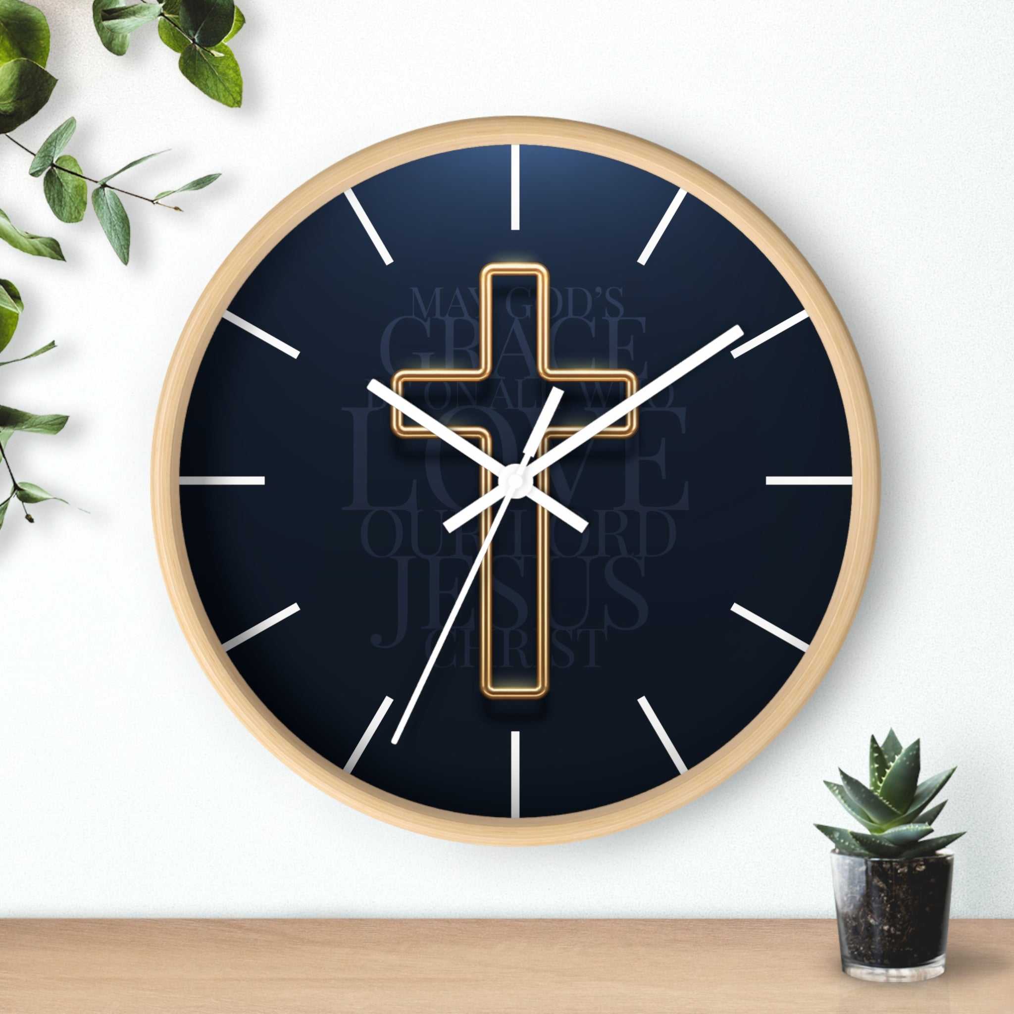 Christian Cross Wall Clock with wooden frame
