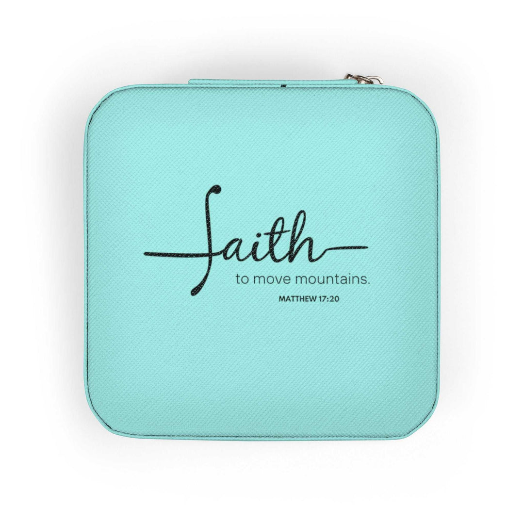 Christian Travel Case in blue with faith quote and zipper closure
