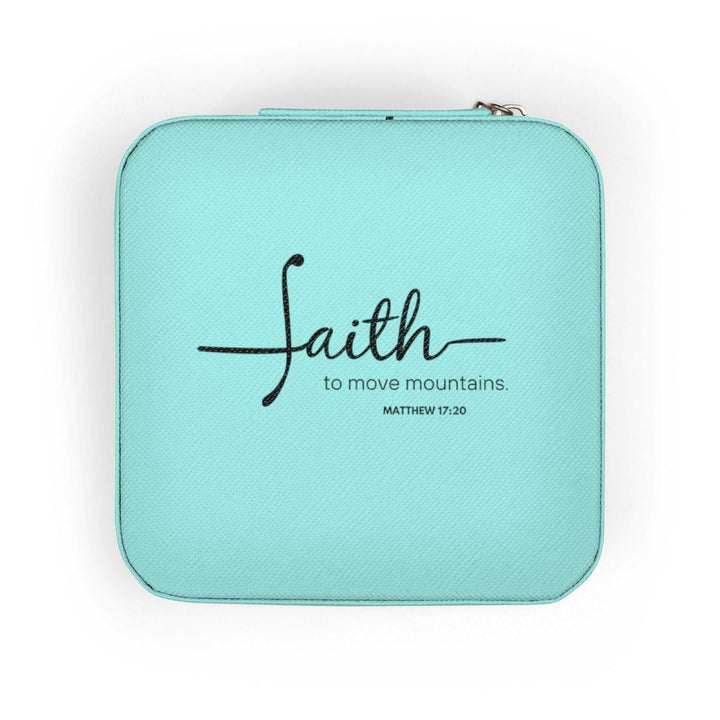 Christian Travel Case in blue with faith quote and zipper closure