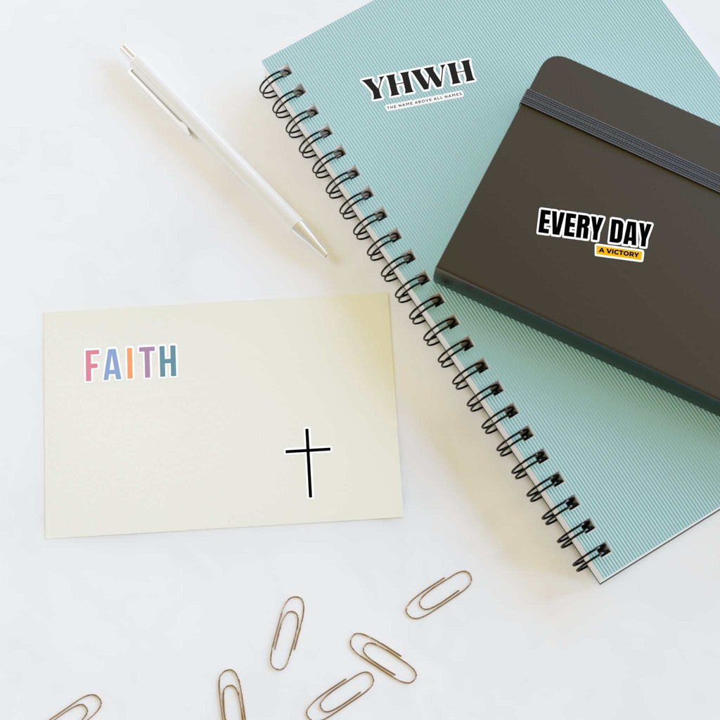 Christian sticker sheets with faith, YHWH, and every day victory designs
