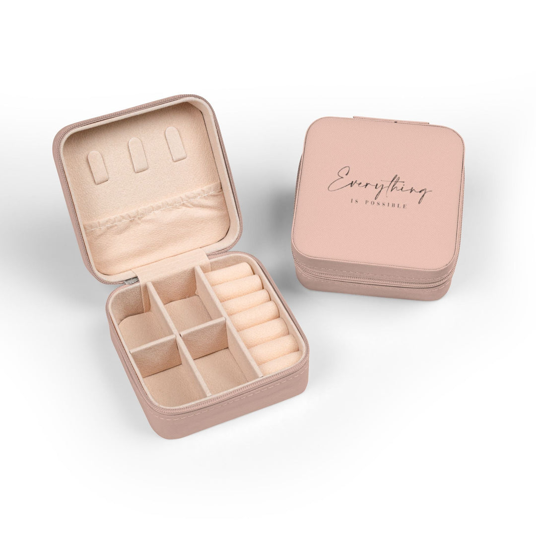 Compact motivational travel jewelry case with plush interior