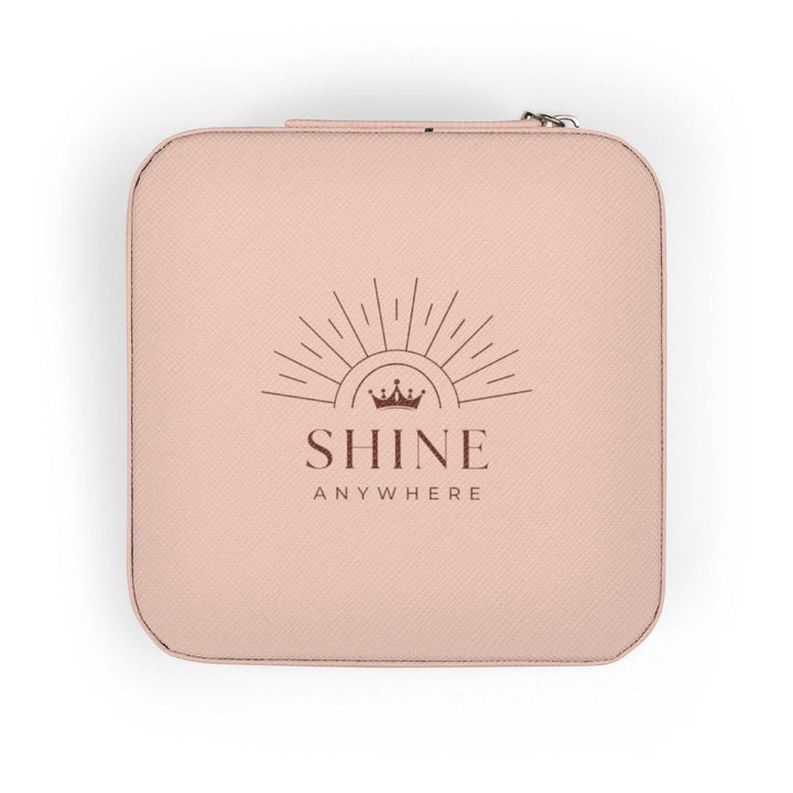 Compact pink Shine Anywhere Travel Case with zipper and logo