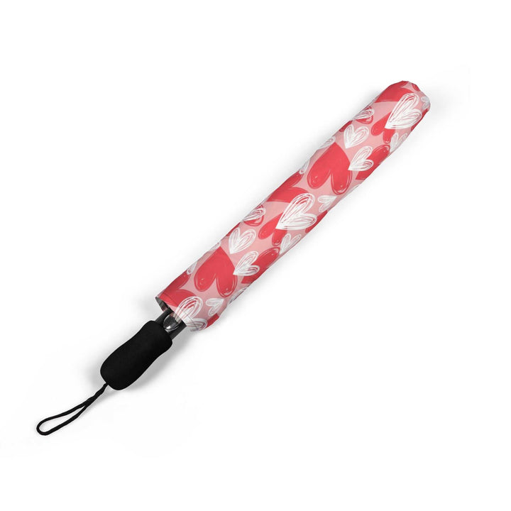 Compact red hearts umbrella with waterproof polyester pongee fabric