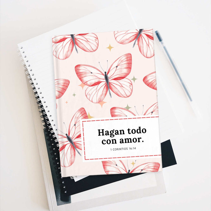 Corintios 16:14 Journal with butterfly cover and blank pages for writing