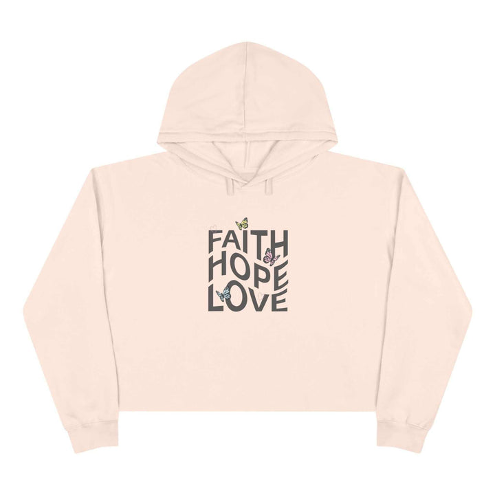 Cream Faith Hope Love crop hoodie with butterflies