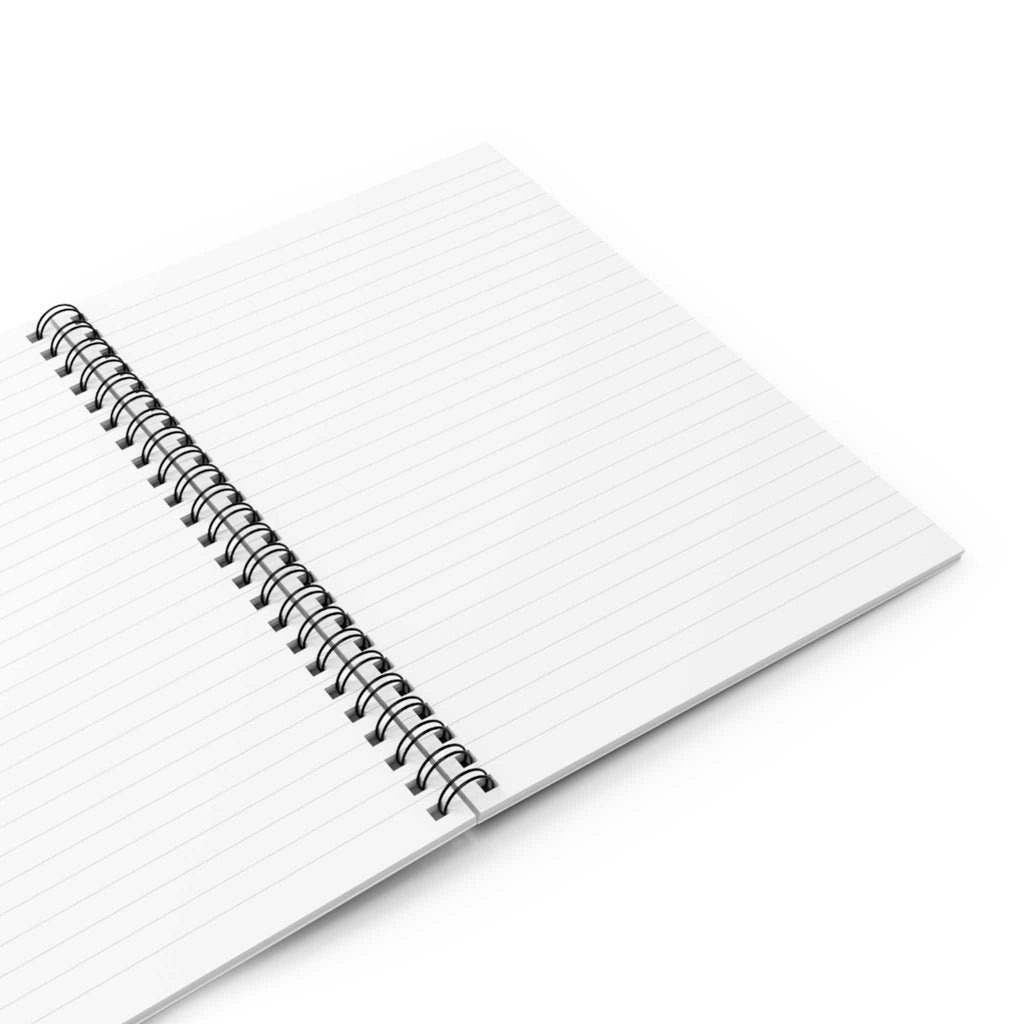 Open spiral-bound notebook with lined white pages for journaling or note-taking