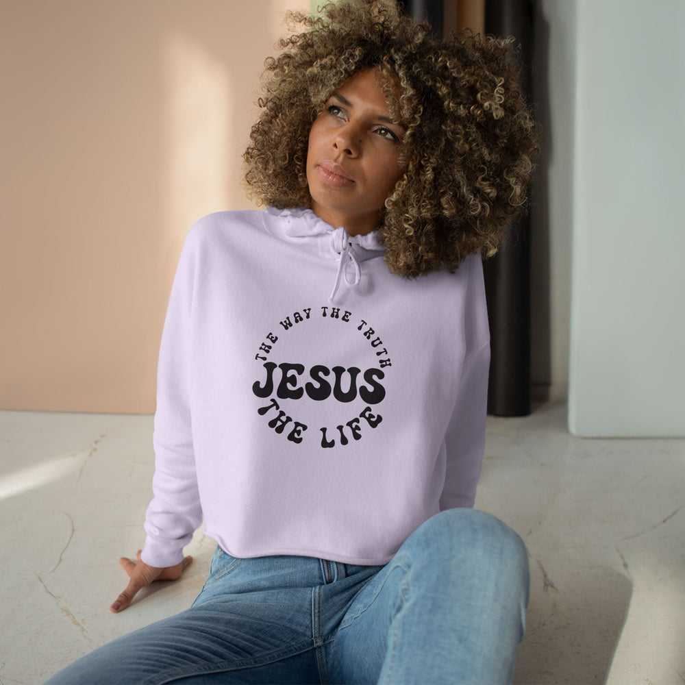 Crop Hoodie with "Jesus The Way The Truth The Life" text