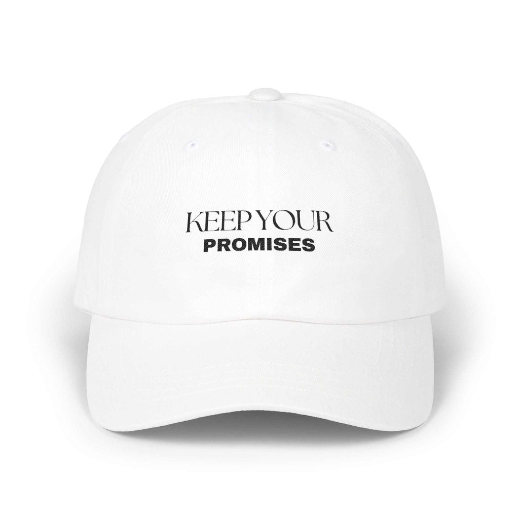 Dad cap with "KEEP YOUR PROMISES" embroidered on front