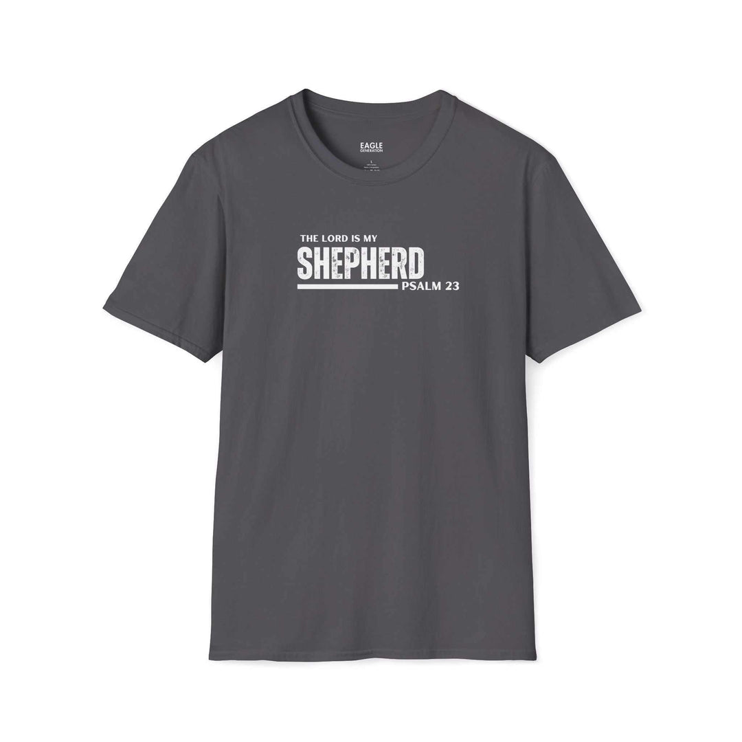 Dark gray Psalm 23 T-shirt with "The Lord is my Shepherd" text